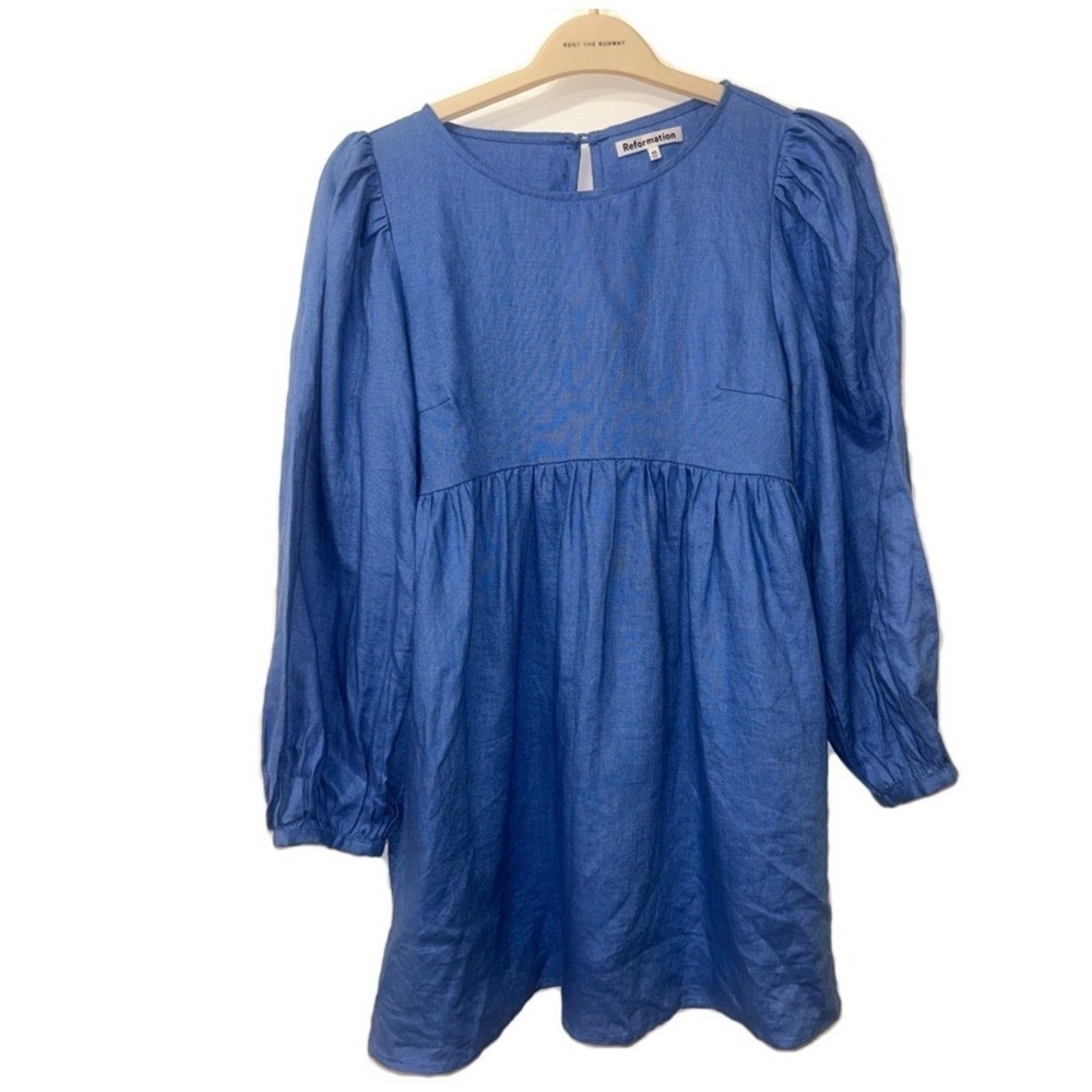 Reformation Blue Puff-Sleeve Linen Dress size XS